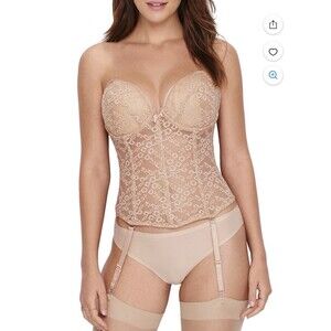 Va Bien Womens Lacey Strapless Bustier Style 7474 Nude 36D Low Back